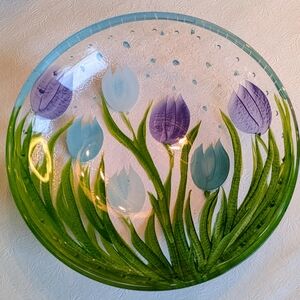 Elegant Tulip Glass Bowl - Green and Purple